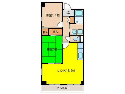 ウイズ・ユー八木(2LDK/4階)の間取り写真