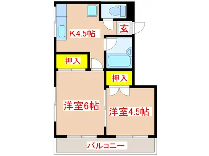 ハイツ中村(2K/3階)の間取り写真