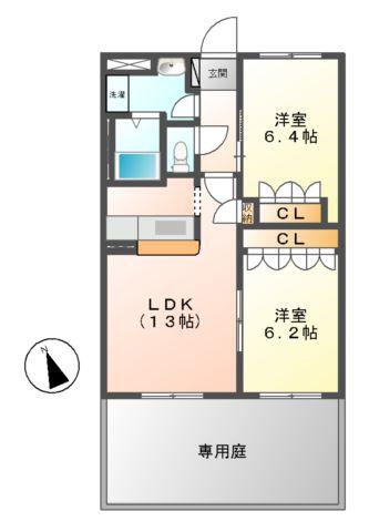 三重県松阪市 2階建 築22年(2LDK/1階)の間取り写真