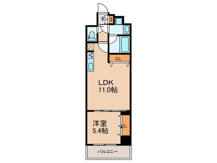 スプランディッド上本町ウエストII(1LDK/12階)の間取り写真