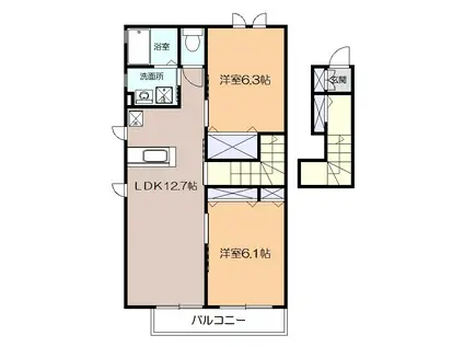 シャルムメゾン(2LDK/2階)の間取り写真
