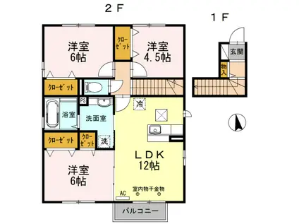 ビーハウス有田 C棟(3LDK/2階)の間取り写真