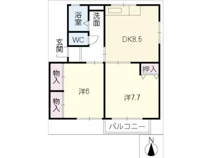 ソファレ花園C棟(2DK/1階)の間取り写真