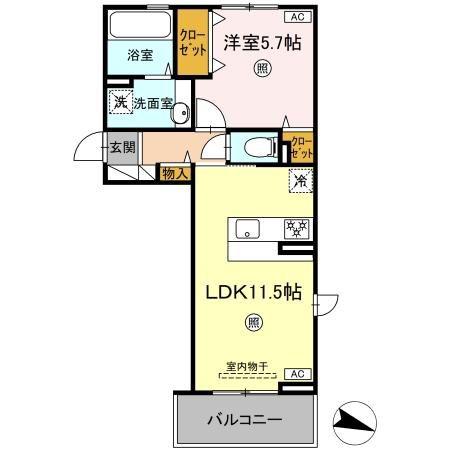アテリア伍番館(1LDK/3階)の間取り写真