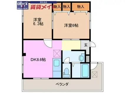 津興第二ビル(2DK/4階)の間取り写真