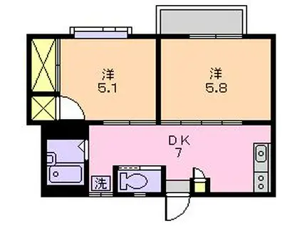 ノエル山崎(2DK/1階)の間取り写真