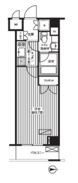 グランハイツ東新宿(1K/4階)の間取り写真
