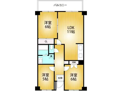 フルネスライズハチケン(3LDK/5階)の間取り写真