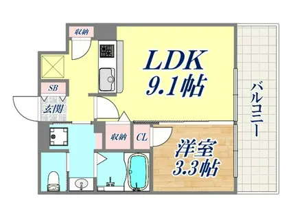 アーバネックス神戸水木通(1LDK/2階)の間取り写真