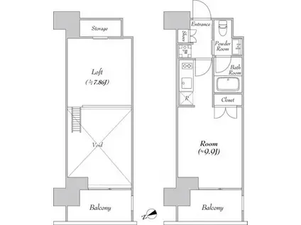 カナルフロント芝浦(ワンルーム/12階)の間取り写真