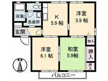 ノーブルパレス大山 A棟(3K/2階)の間取り写真