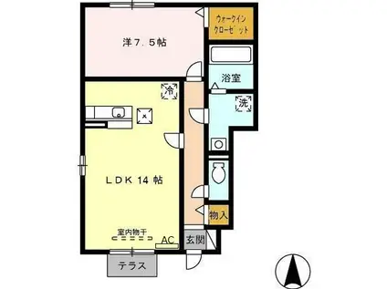 アーデ フライア B棟(1LDK/1階)の間取り写真
