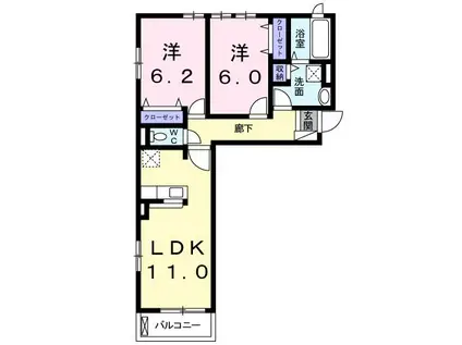 カーサ・ソラーレ佐島(2LDK/2階)の間取り写真