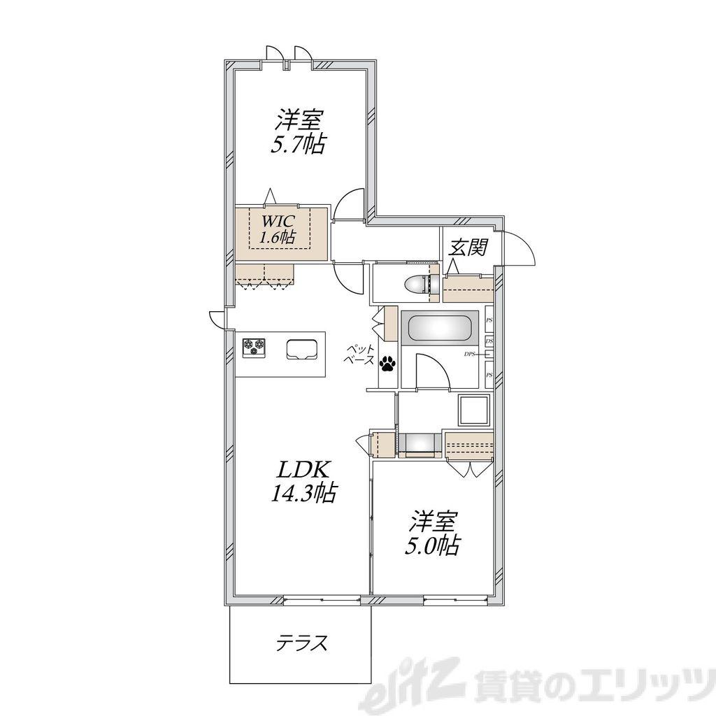 大阪市東淀川区上新庄2丁目へーベルメゾン(2LDK/1階)の間取り写真