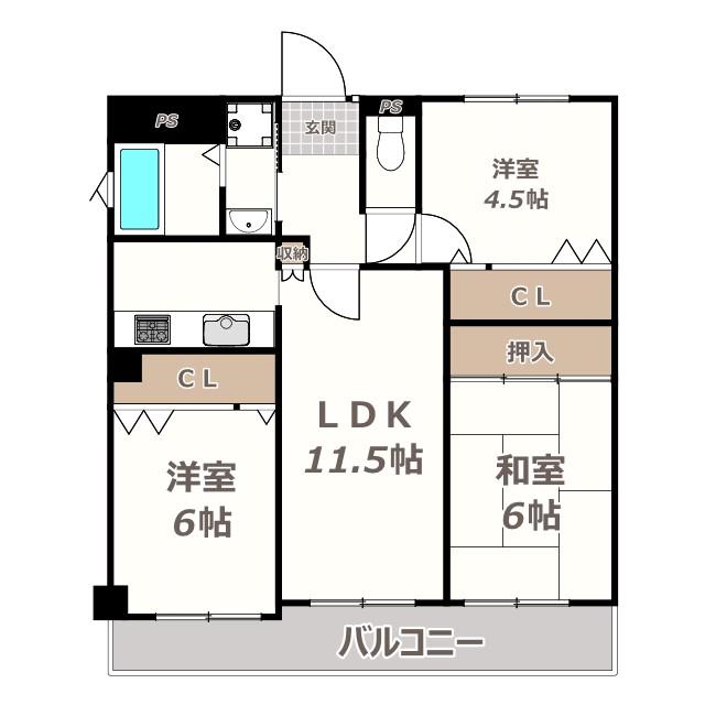 リベラルパレス文の里(3LDK/6階)の間取り写真