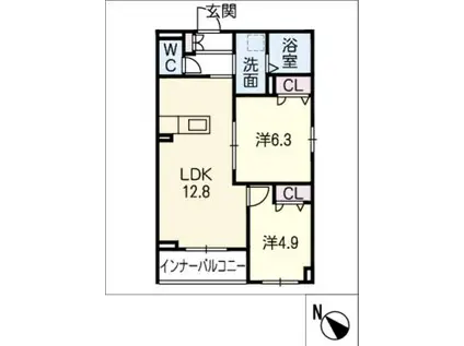 フクイーナ(2LDK/1階)の間取り写真