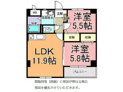 CE DEAR 五軒町(2LDK/8階)の間取り写真