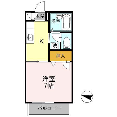 エーデルハイムII(1K/2階)の間取り写真