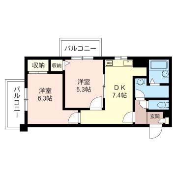 ミゾタⅥ(2DK/1階)の間取り写真
