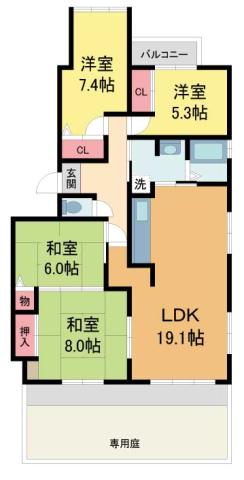 マイシティ光風台レックスマンション 1号棟(4LDK/1階)の間取り写真