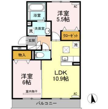 ウエストヴィレッジII(2LDK/3階)の間取り写真