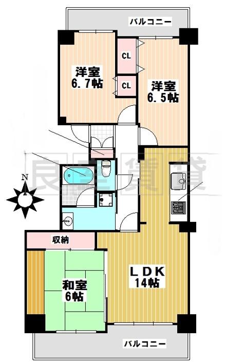ウェルフォート幸川(3LDK/9階)の間取り写真