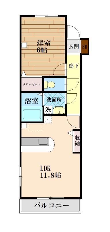 ウエストヒルズ(1LDK/1階)の間取り写真