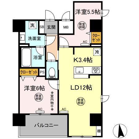 エクルベージュ(2LDK/8階)の間取り写真