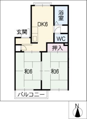 オークラ名西(2DK/2階)の間取り写真