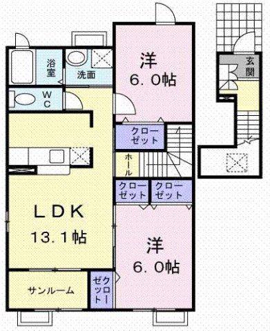 バーミィハウスA棟(2LDK/2階)の間取り写真