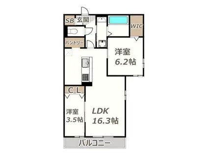 モンテゾーロ西田辺(2LDK/3階)の間取り写真