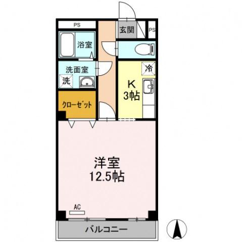 ブルージュTAKASONE(1K/2階)の間取り写真