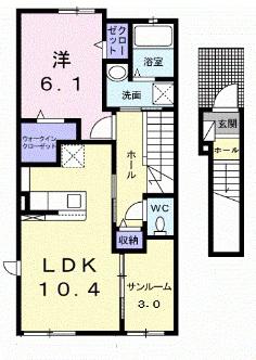 メルヴェーユ フィールド VI(1LDK/2階)の間取り写真