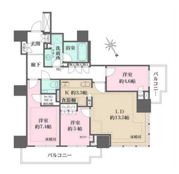 ザ・パークハウス三田ガーデン タワー棟(3LDK/6階)の間取り写真