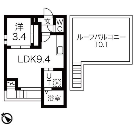 GRANDTIC内田橋(1LDK/2階)の間取り写真