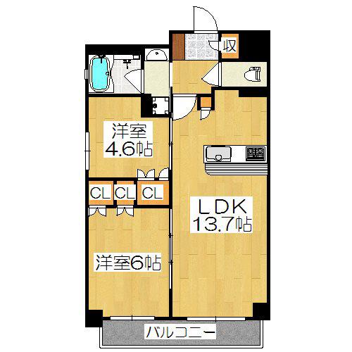 リヴァーク四条烏丸(2LDK/9階)の間取り写真