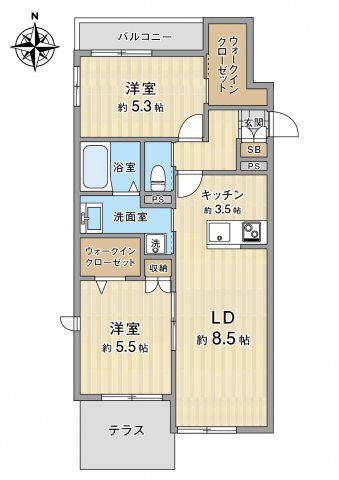 アウルコート(2LDK/1階)の間取り写真