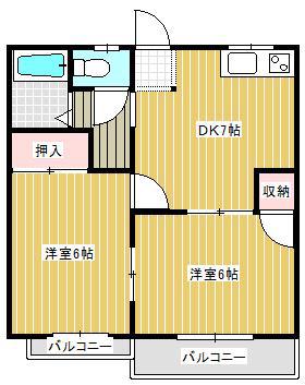 アップルハイツ(2DK/1階)の間取り写真