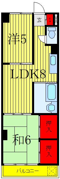真砂マンション(2LDK/4階)の間取り写真