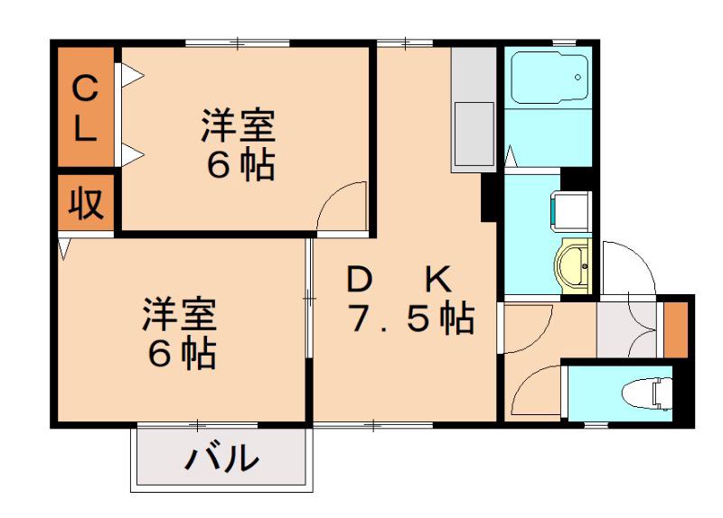 ウィルモア芳賀(2DK/2階)の間取り写真