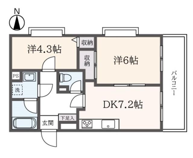 赤堤ロイヤルヒルズ(2DK/3階)の間取り写真