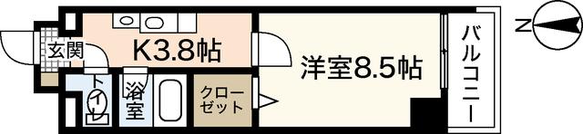 ミーニュ・カーザ(1K/6階)の間取り写真