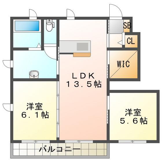 アザレアA棟(2LDK/1階)の間取り写真