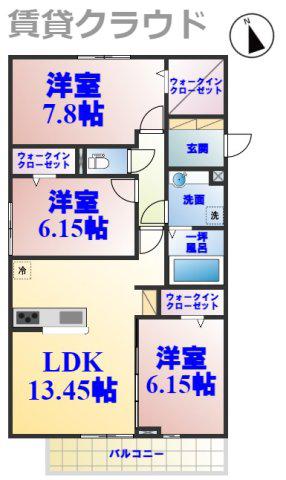 L.シャルル(3LDK/2階)の間取り写真