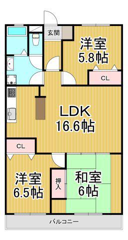 ファミール宝塚(3LDK/1階)の間取り写真
