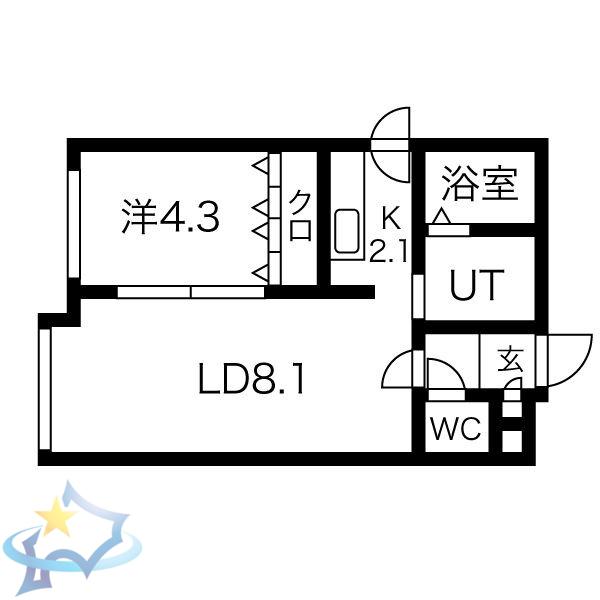 ディスティニーII(1LDK/2階)の間取り写真
