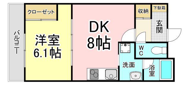 アサート木屋瀬(1DK/9階)の間取り写真