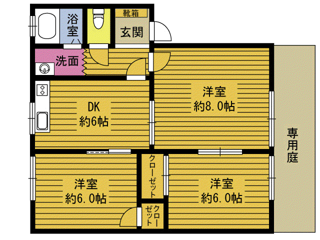 ジュネス横田 C(3DK/1階)の間取り写真