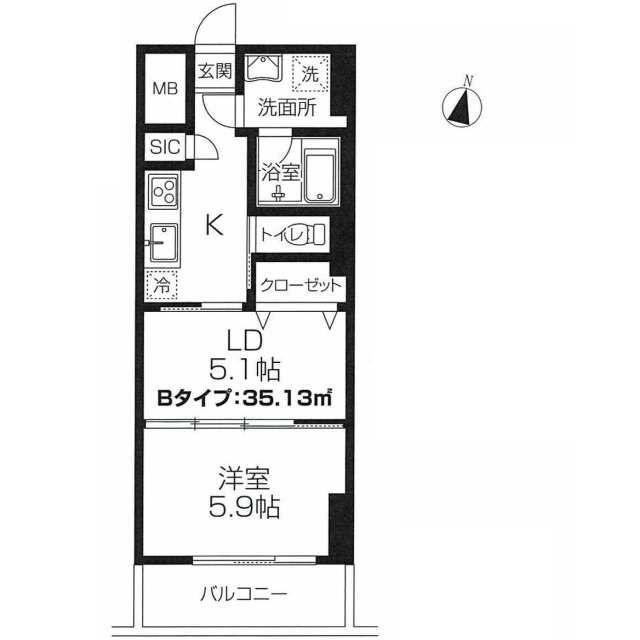 コスモ和光12(1LDK/6階)の間取り写真