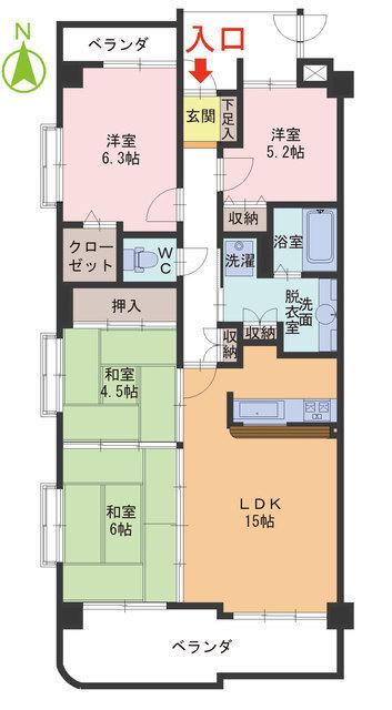 グランドール福井二の宮(4LDK/5階)の間取り写真